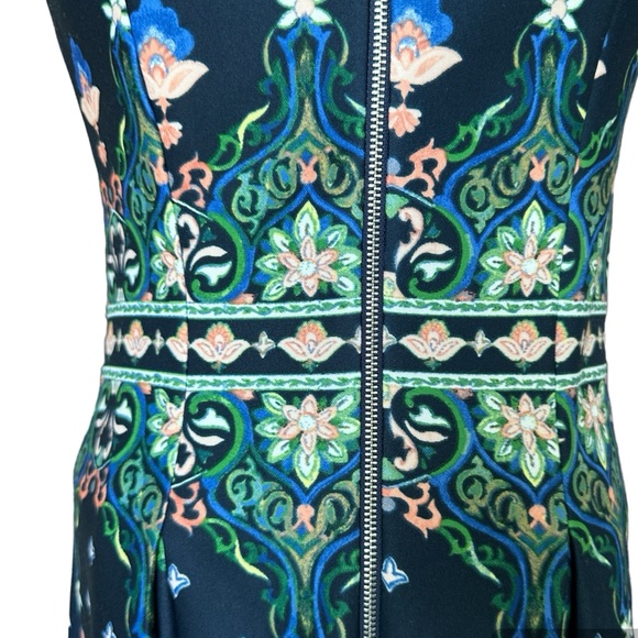 Gabby Skye Women's Patterned Dress Pleated A line sleeveless navy jewel tones 4 - Picture 5 of 11